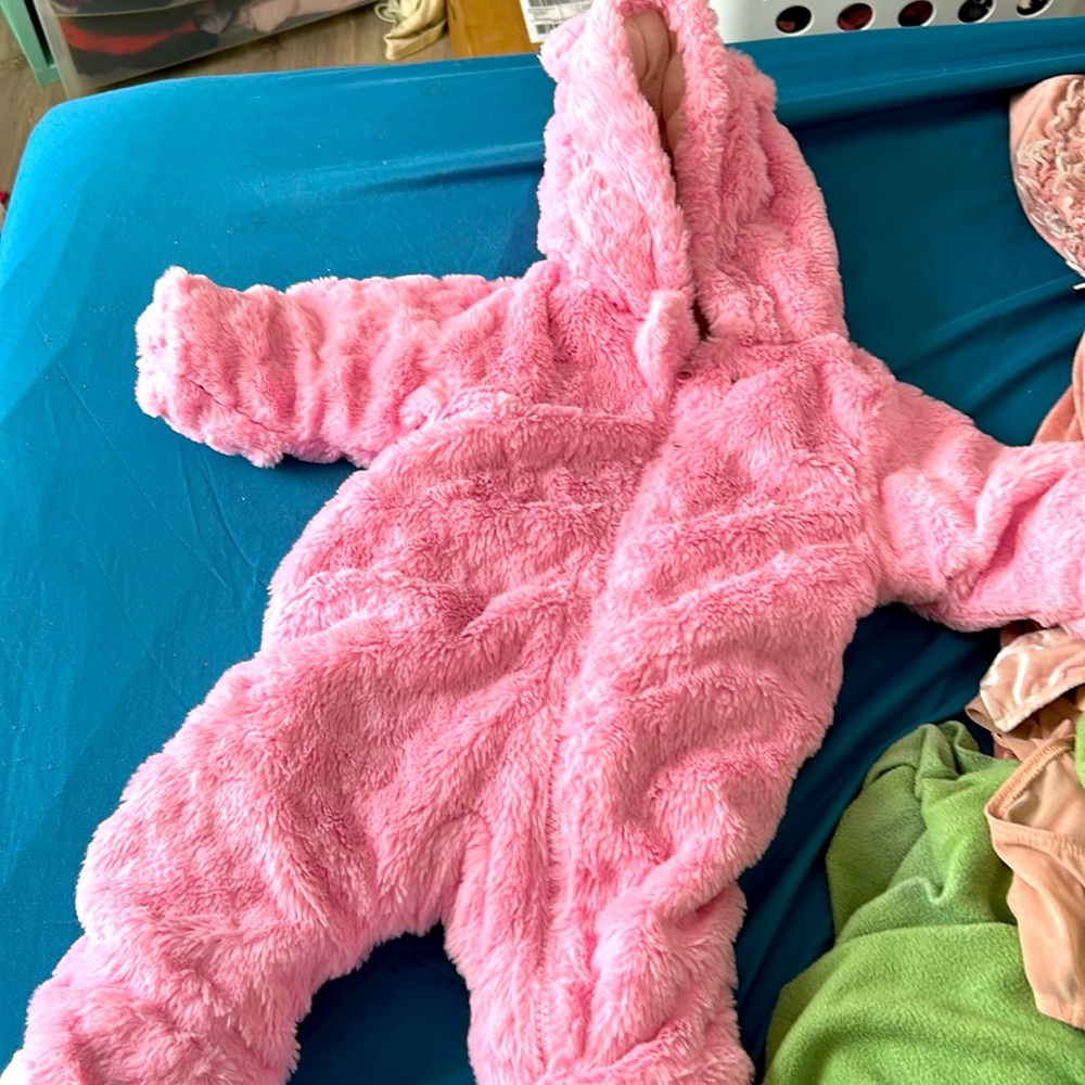 Pink fuzzy snowsuit
